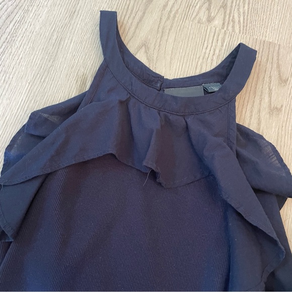 Maeve Anthropologie Ribbed Ruffle Tank Top in Navy - Picture 8 of 12